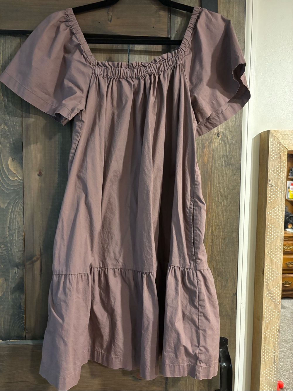 GAP Mauve Puff-Sleeve Smocked Neck Dress